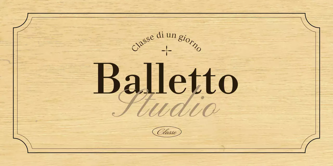 Classica insegna di una scuola di danza classica con testo e illustrazioni in nero e marrone.