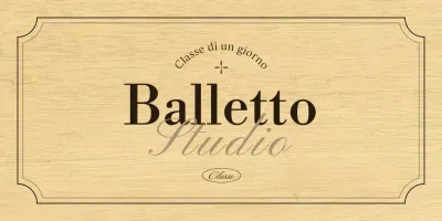 Classica insegna di una scuola di danza classica con testo e illustrazioni in nero e marrone.