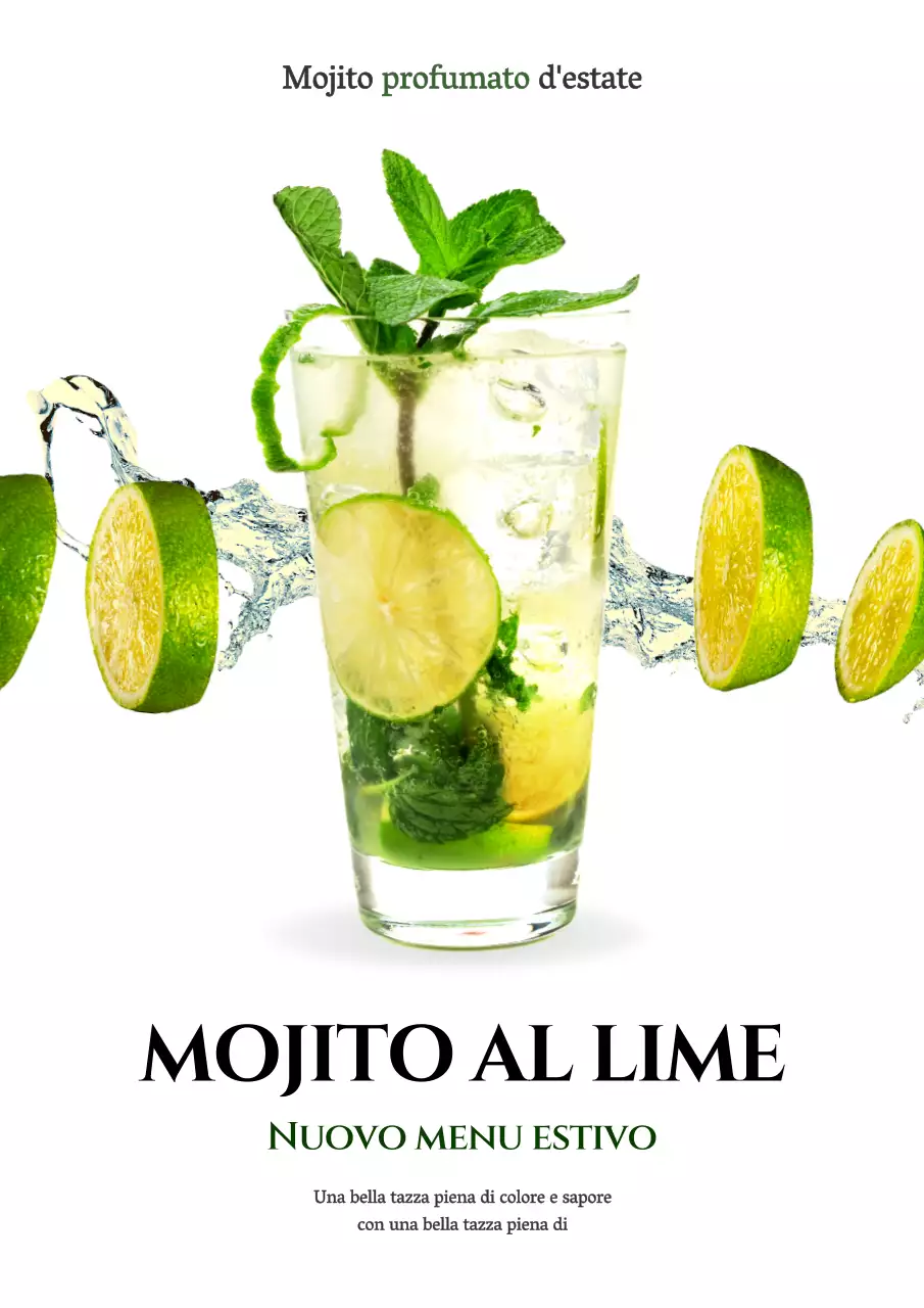 Promuovere un drink mojito dall'aspetto pulito con il bianco e il verde lime