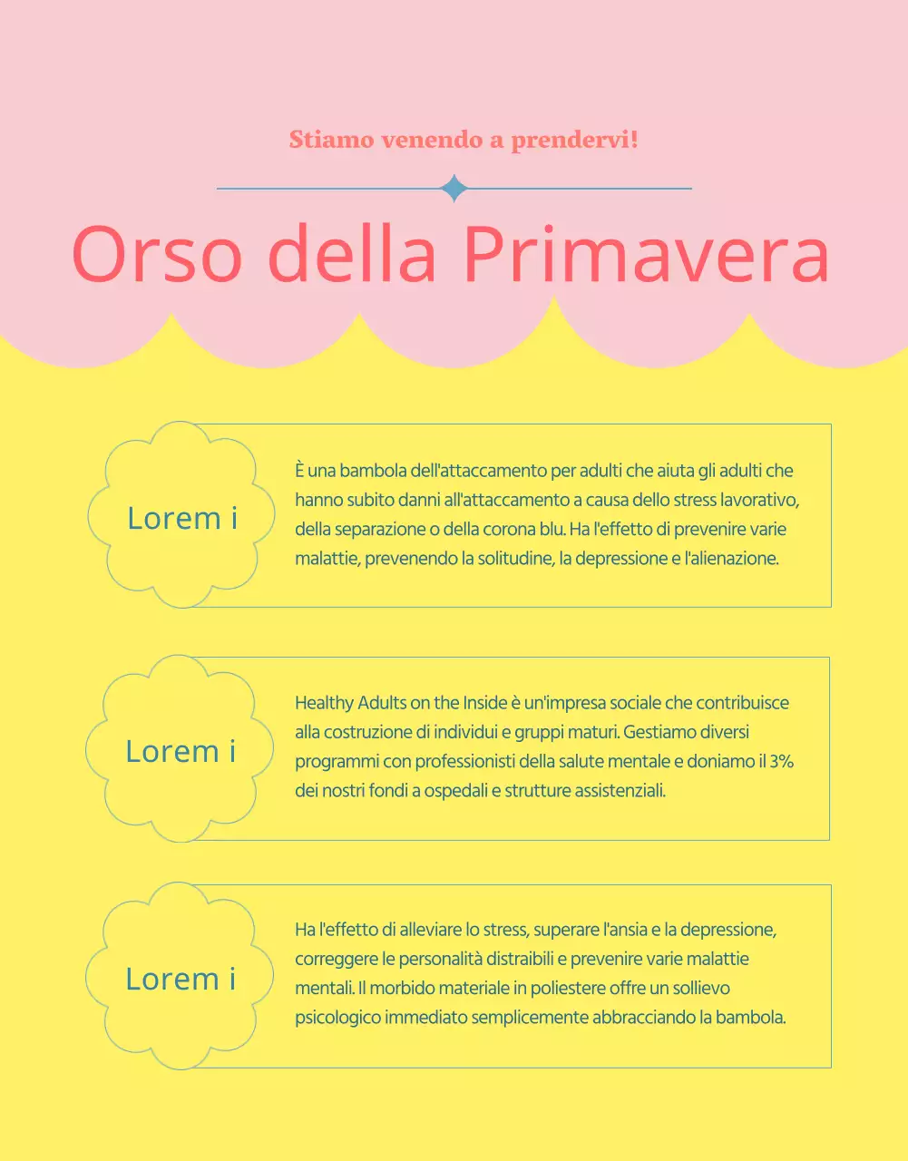 Una proposta di finanziamento per una bambola di peluche rosa e azzurra