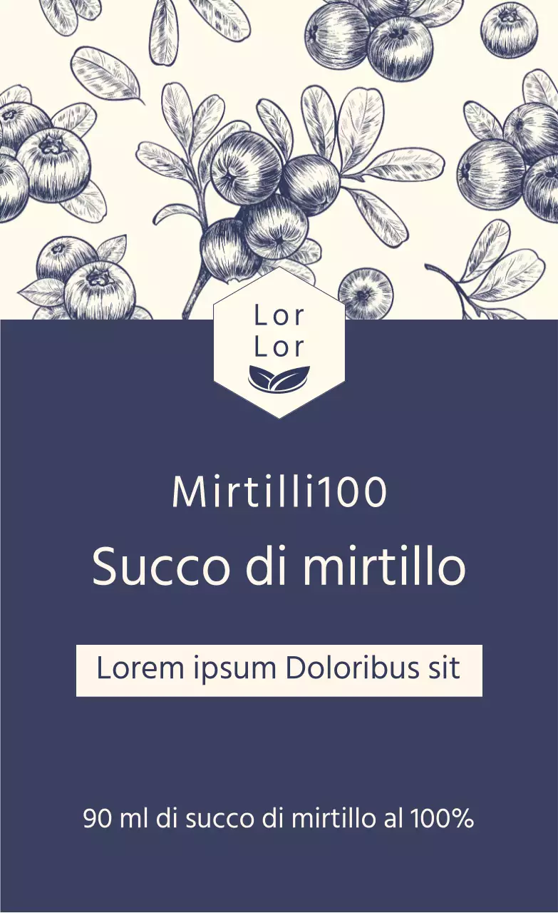 Adesivo blu navy per succo di mirtillo sano