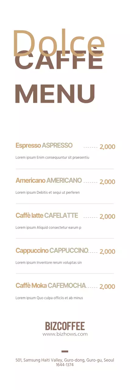 Menu caffè