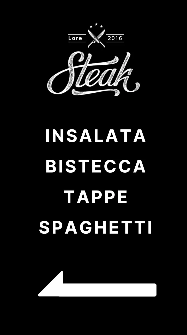 Banner di ristorante con immagine di una bistecca su sfondo nero