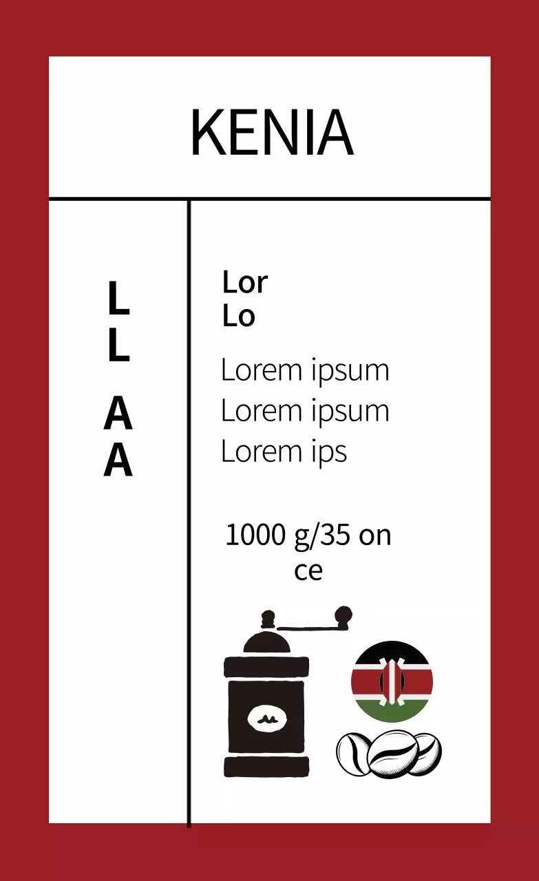 Etichetta in chicchi di caffè ordinata con illustrazione rossa
