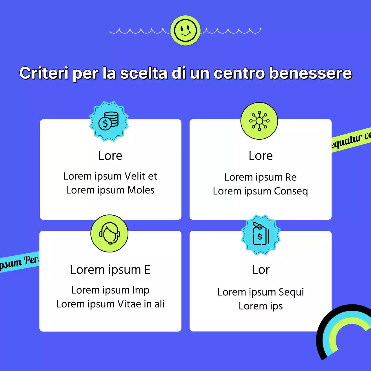 Spiegare il centro commerciale blu del welfare aziendale con un concetto di adesivo CardNews