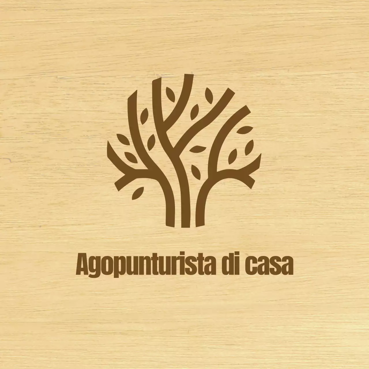 Un'insegna di classe per una clinica di medicina orientale con testo marrone e un'illustrazione a linee di legno.