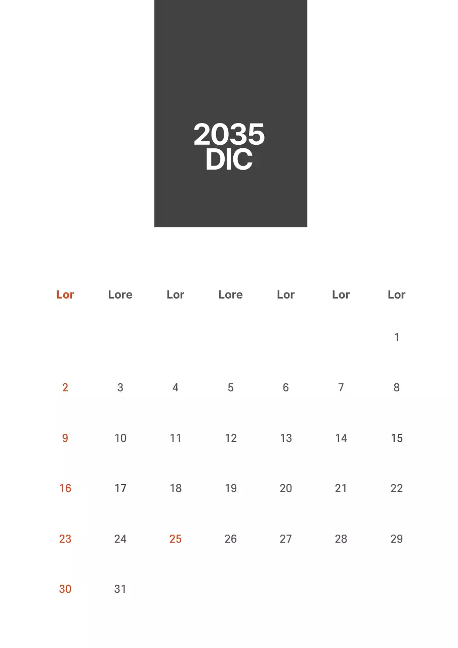 Semplice calendario a righe in bianco e nero