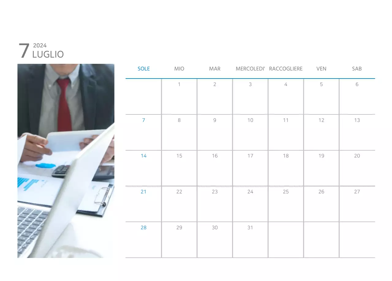 Calendario aziendale da tavolo bianco e semplice