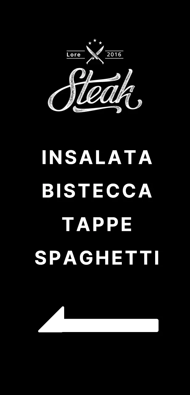 Banner di ristorante con immagine di una bistecca su sfondo nero