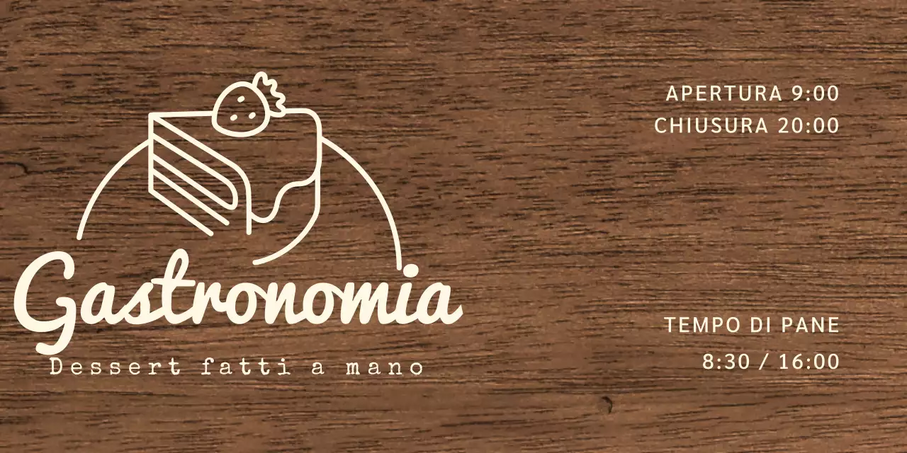 Insegna di un bar per dolci con testo in avorio e illustrazione della linea della torta