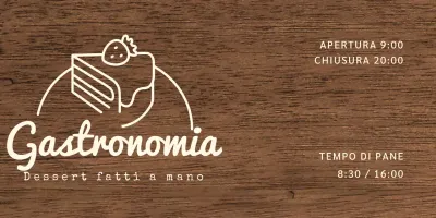 Insegna di un bar per dolci con testo in avorio e illustrazione della linea della torta