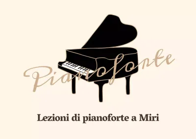 Logo promozionale della scuola di pianoforte in stile corsivo emozionale nei colori giallo chiaro e marrone.