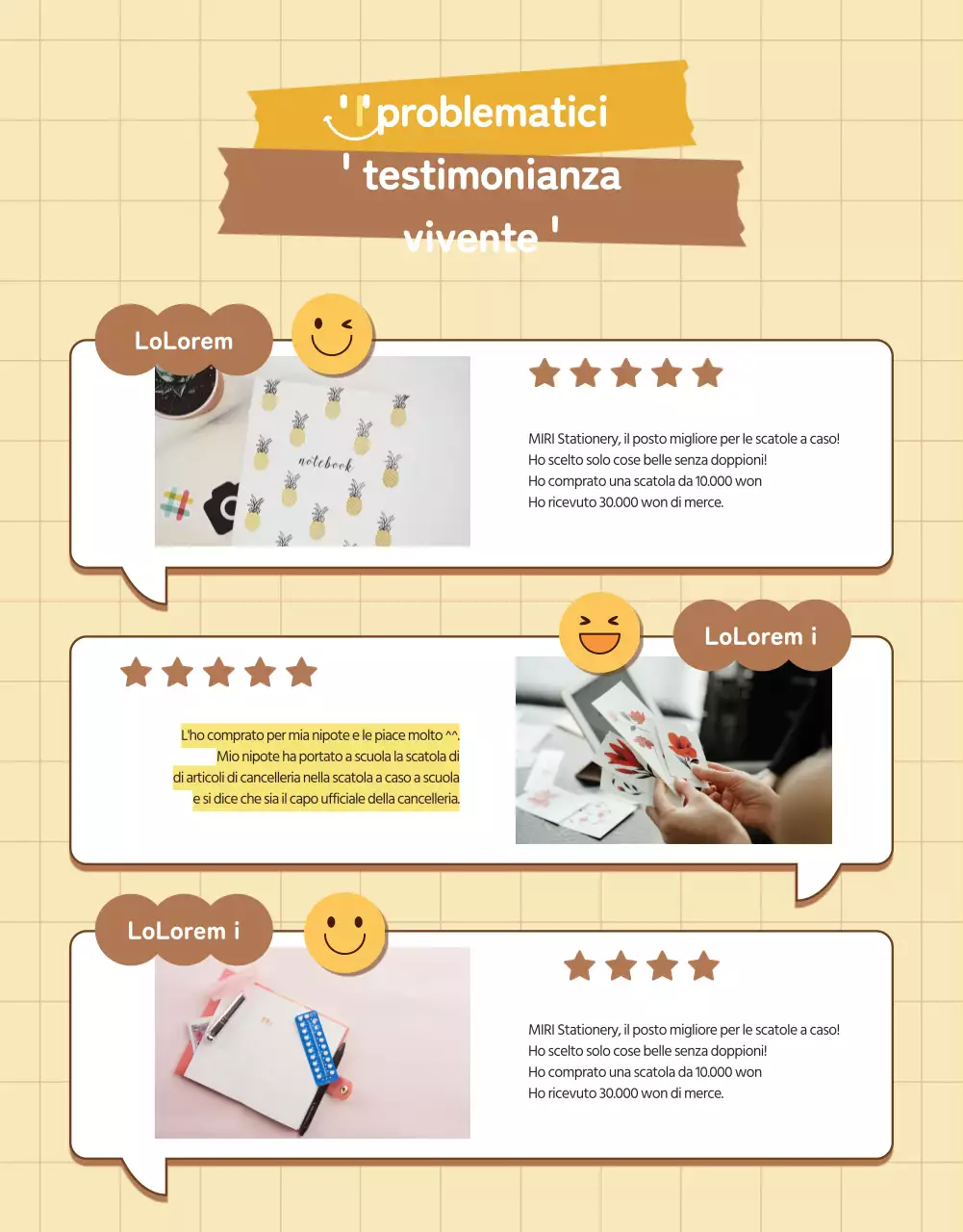 Scatola casuale di simpatici articoli di cancelleria Daku in beige e marrone