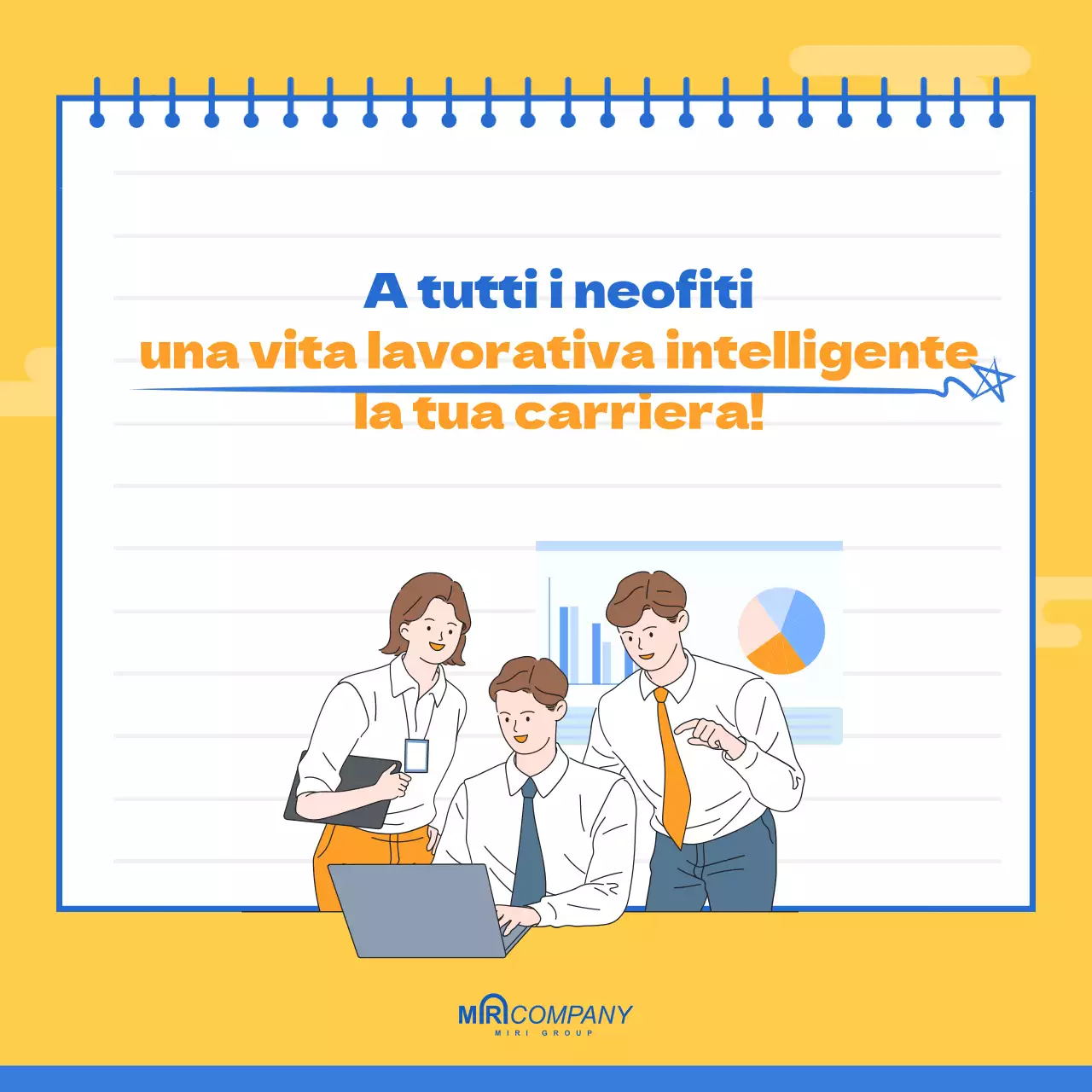Concetto di illustrazione blu e giallo Come relazionarsi bene al lavoro CardNews