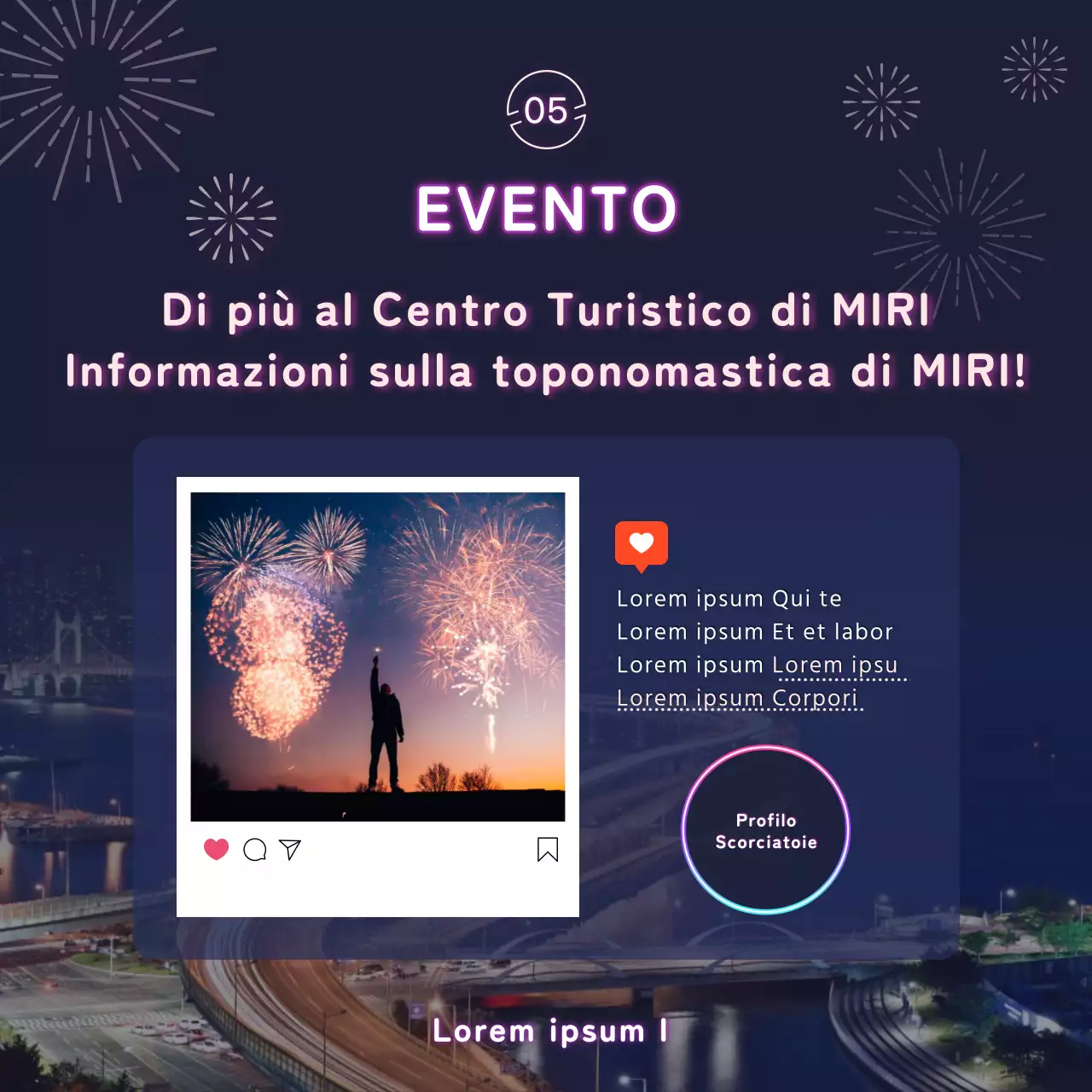 Fuochi d'artificio in neon viola CardNews