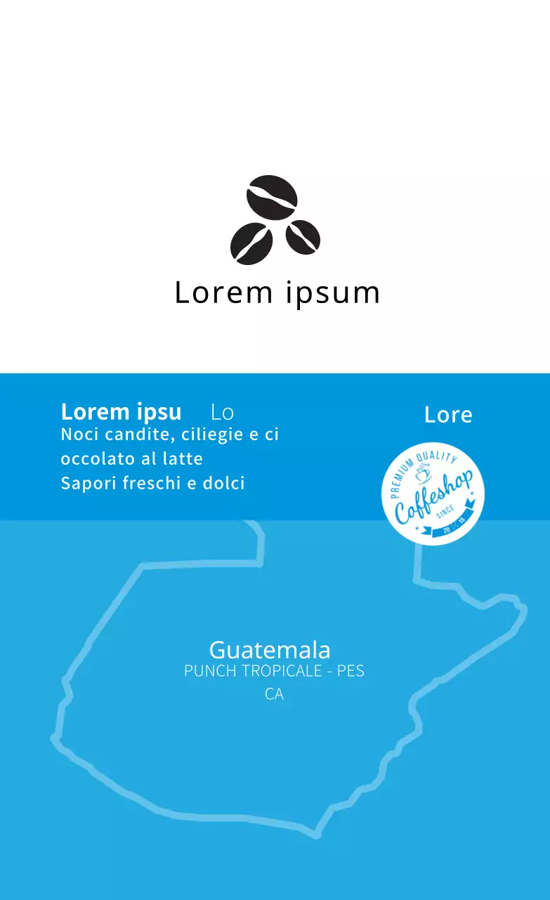 Illustrazione blu pulito caffè caffè in grani etichetta