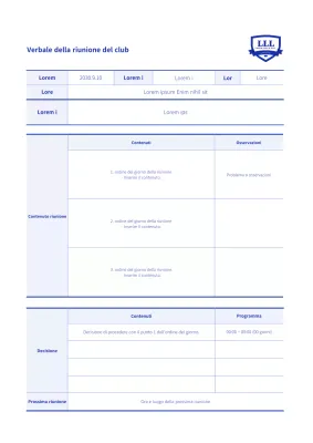 Materiale di base per le riunioni di club in bianco e blu