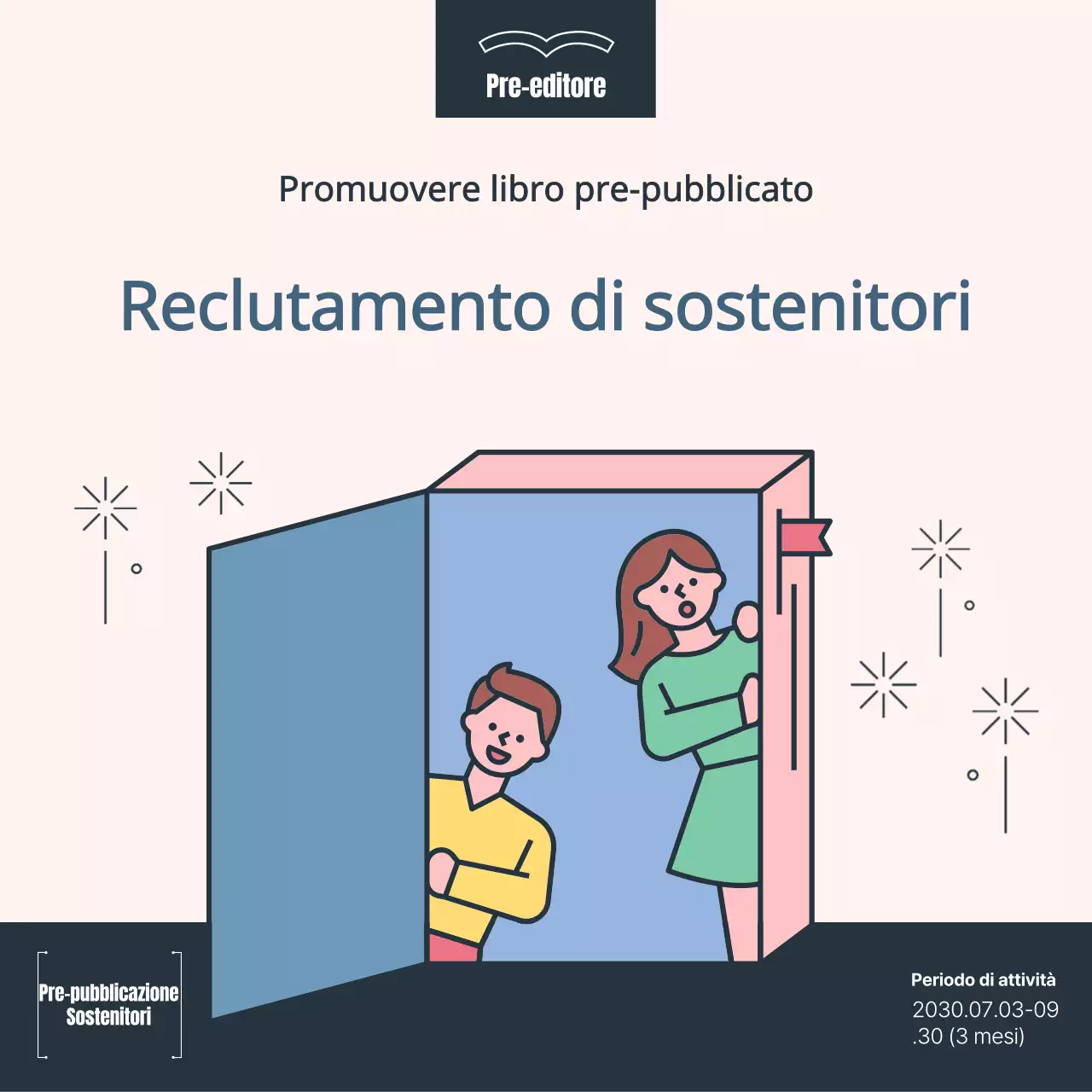 Illustrazione pastello rosa-blu editore Reclutamento di sostenitori Pubblicità