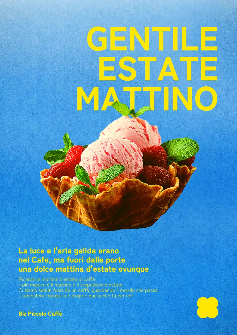 Menù fresco di una caffetteria gelateria con sfondo blu