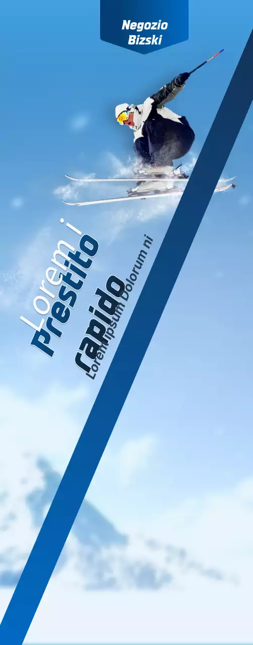 Un negozio di sci con un concetto semplice in blu navy e bianco per le informazioni e la promozione del negozio.