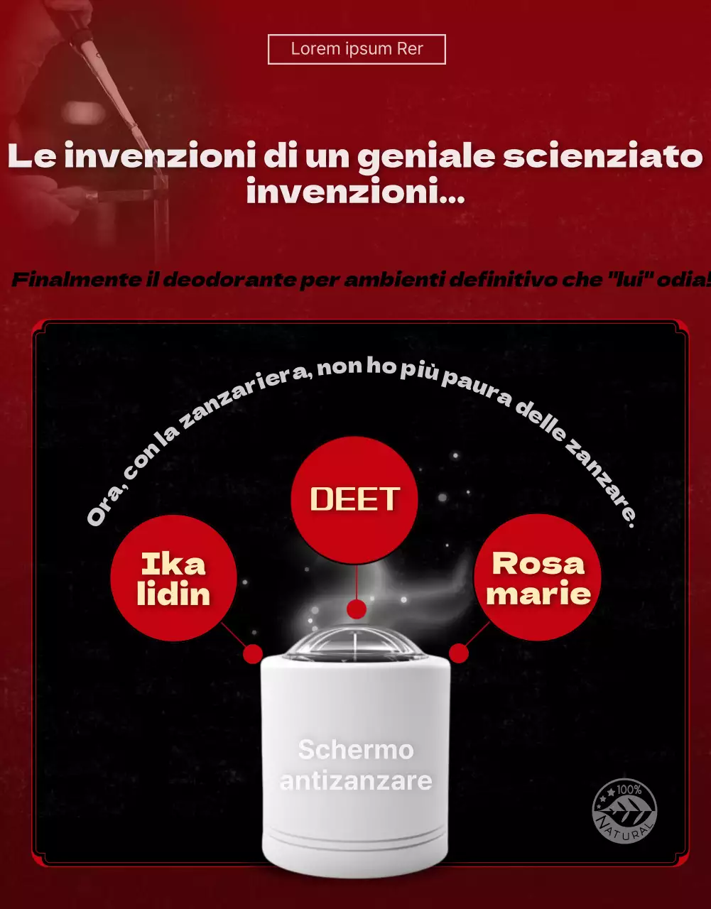 Promuovete un prodotto repellente per zanzare con una locandina nera e rossa di un film catastrofico.