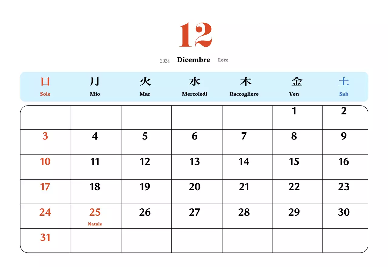Calendario nostalgico di concezione retrò in rosso e blu
