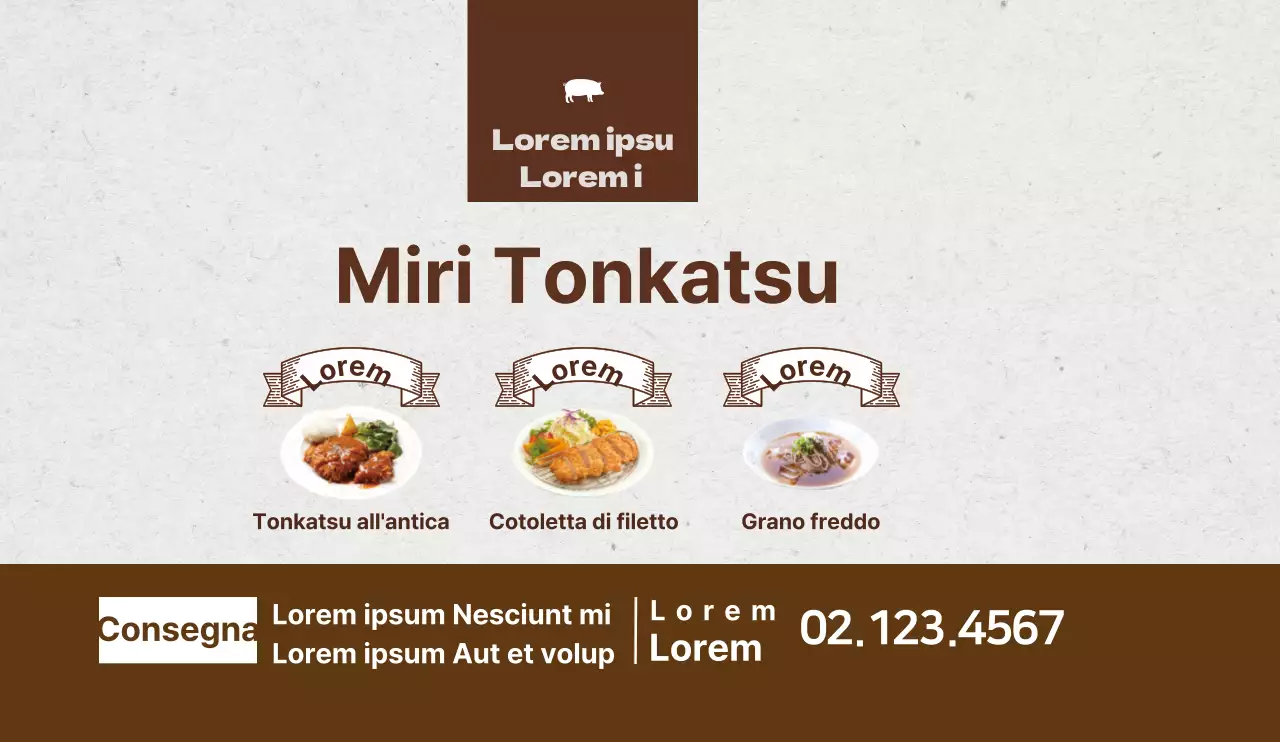 Design promozionale pulito per ristorante tonkatsu con accenti marroni
