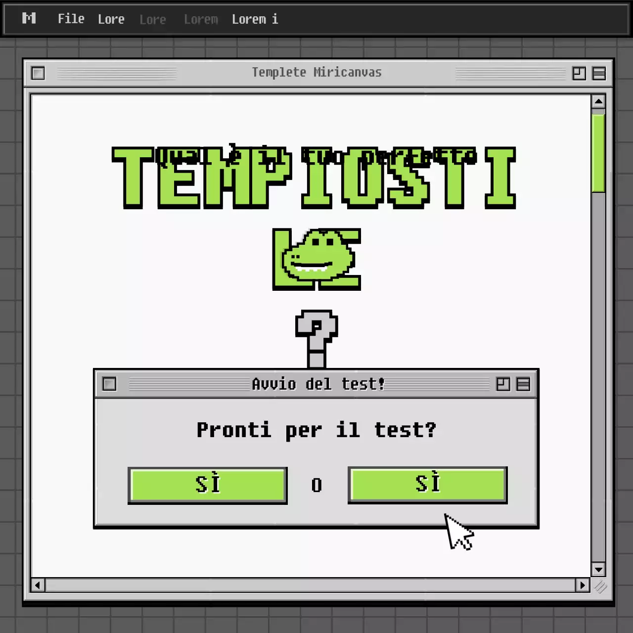 Test di psicologia con concetto di browser retrò in grigio e verde