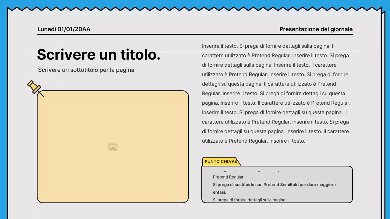 Linee decise e presentazione che attira l'attenzione in un concetto di giornale con accenti di giallo e azzurro