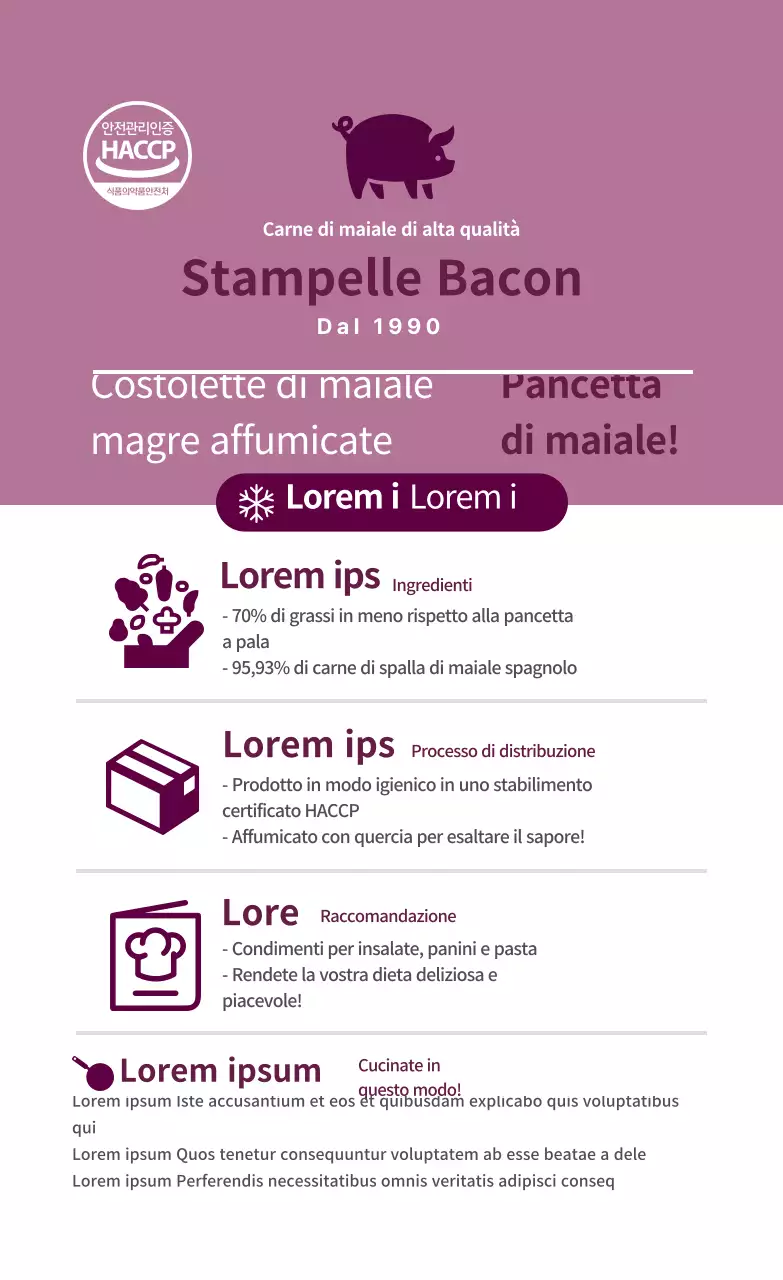 Etichetta di descrizione della ricetta alimentare con logo rosa