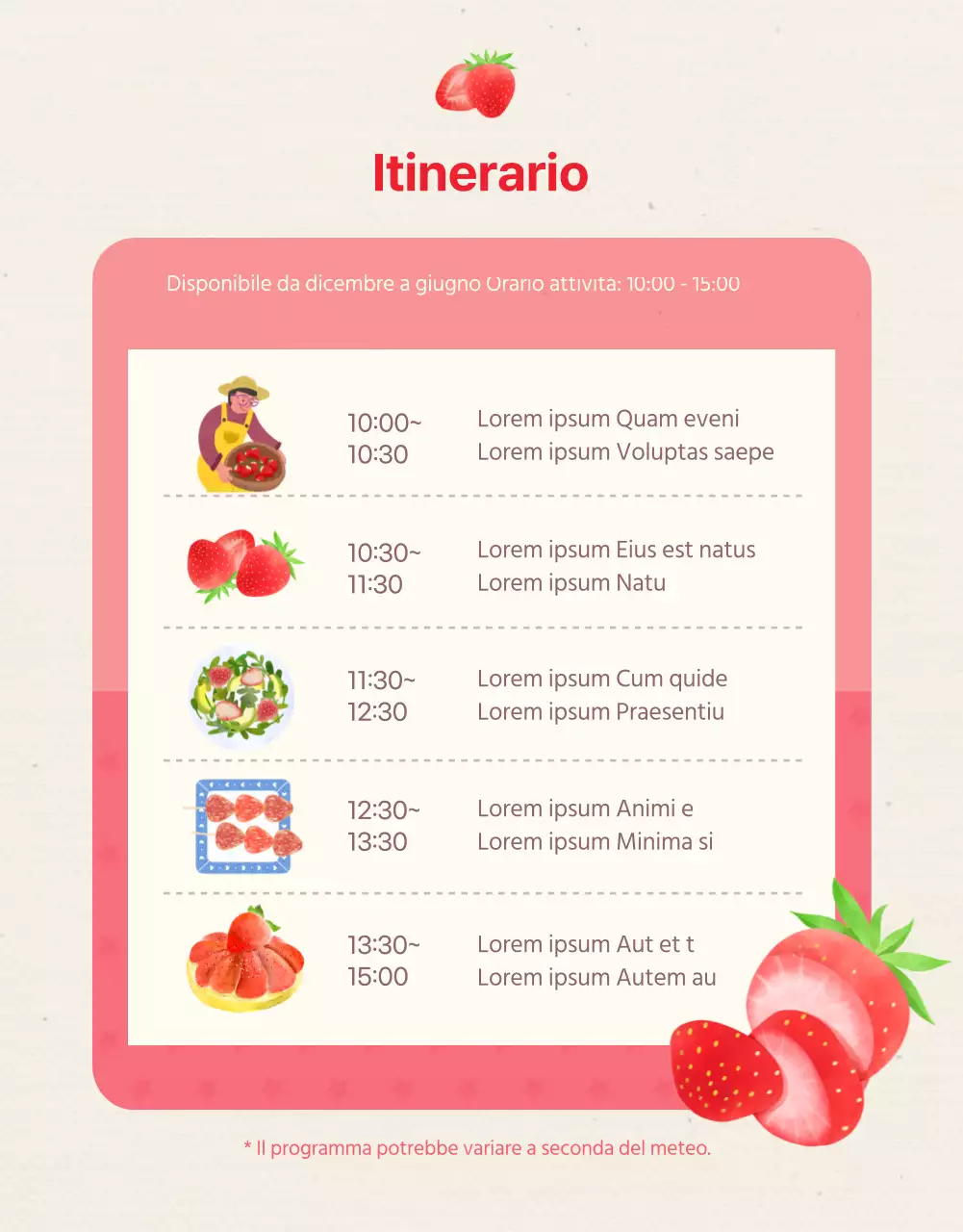 Dettagli dell'esperienza della fattoria delle fragole rosa illustrata