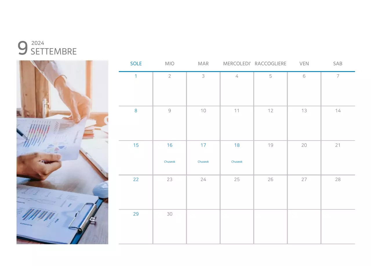 Calendario aziendale da tavolo bianco e semplice