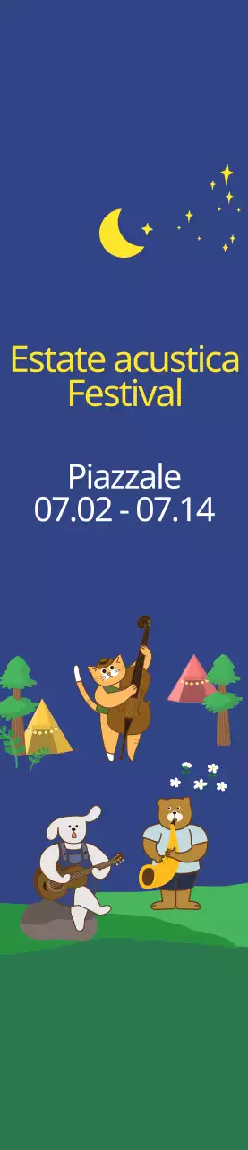 Stile illustrativo carino in blu scuro e giallo per informazioni e promozione di festival acustici estivi