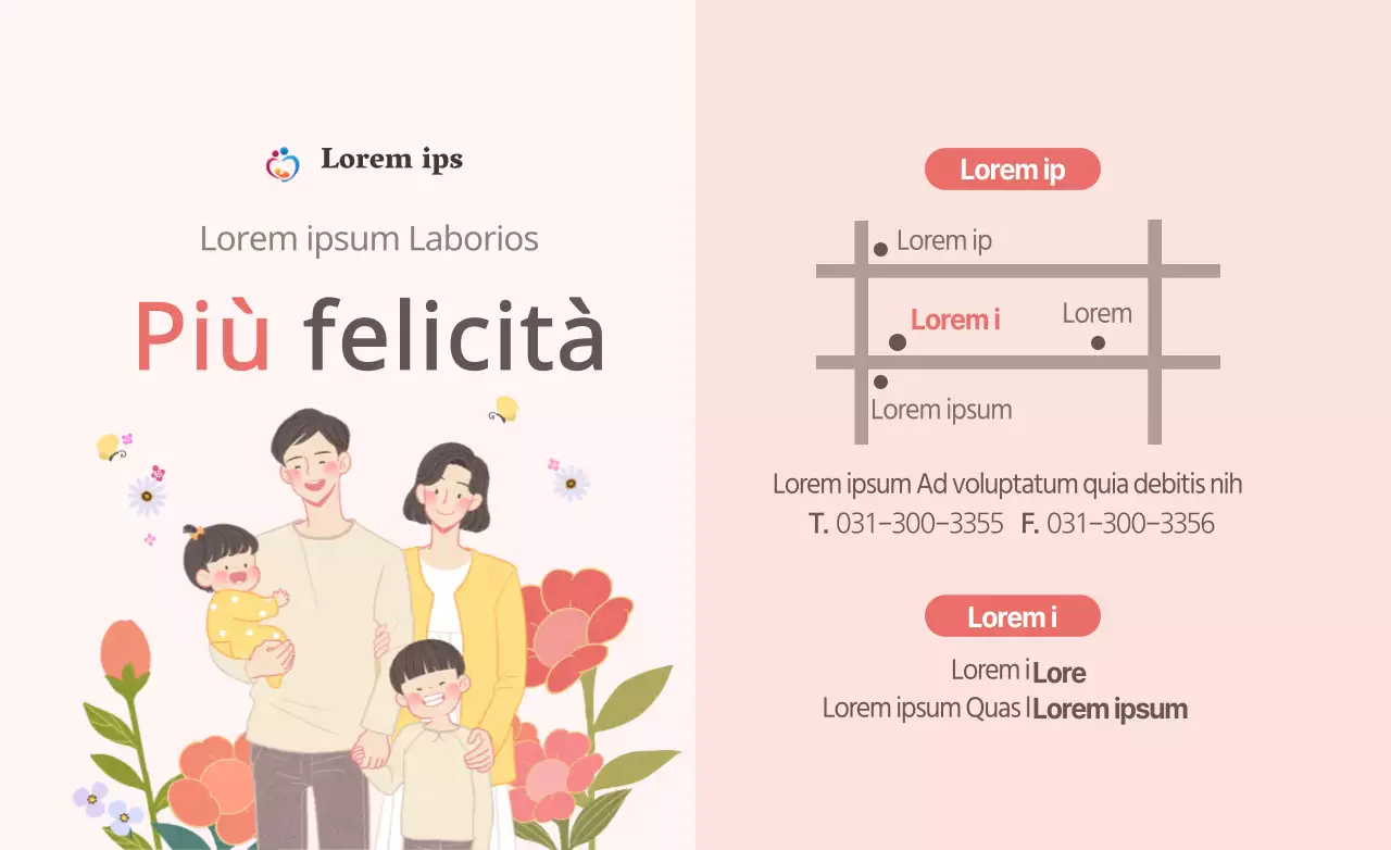 Concetto di illustrazione di famiglia emotiva in rosa e marrone per la promozione e l'informazione ospedaliera.