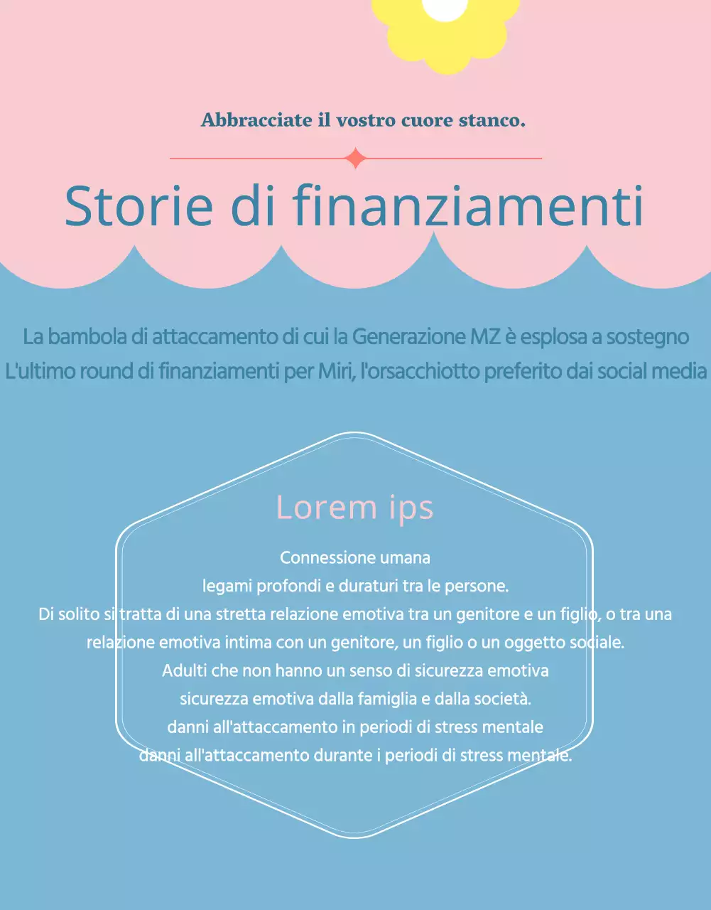 Una proposta di finanziamento per una bambola di peluche rosa e azzurra