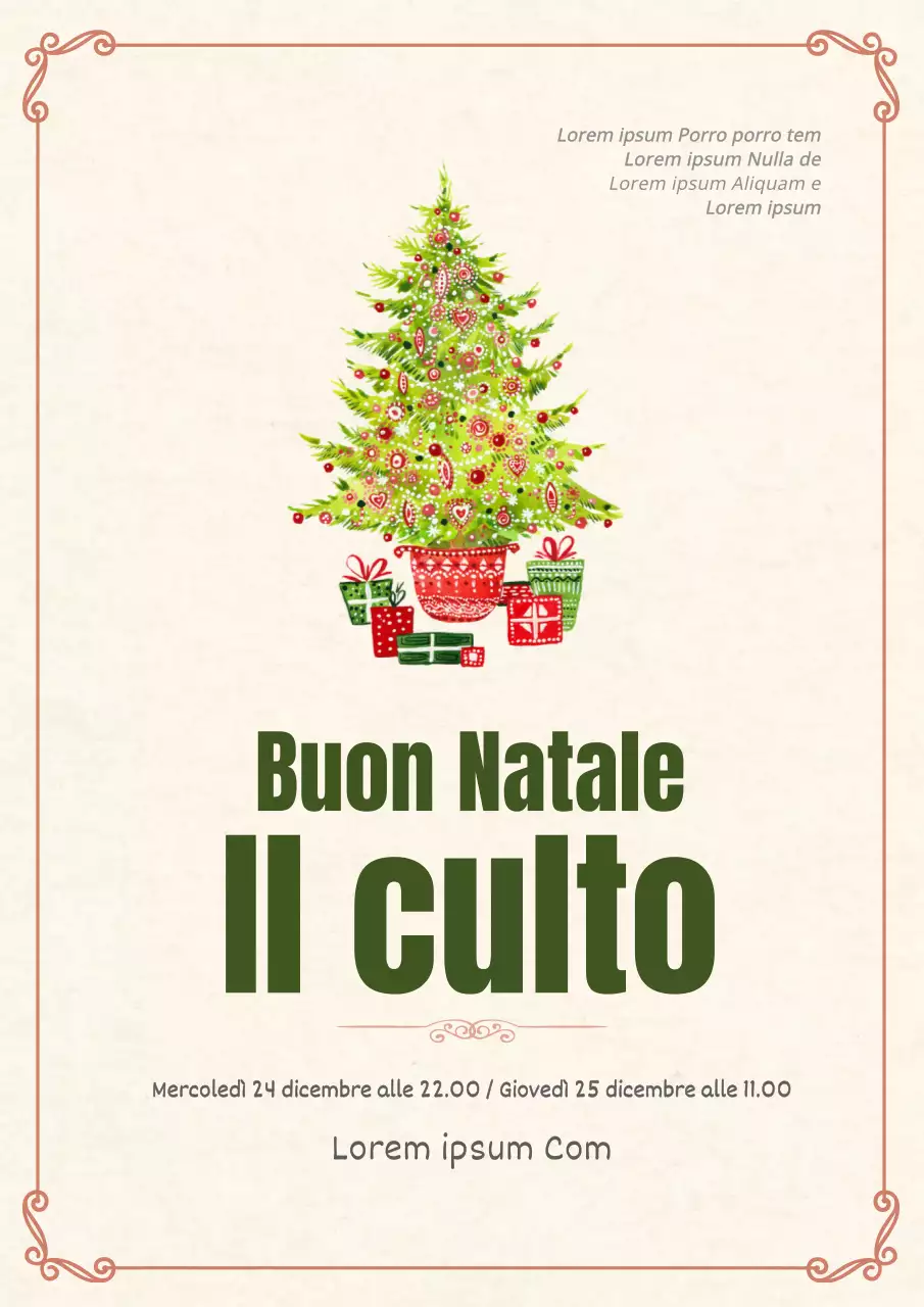 Poster per il servizio natalizio dai colori gialli e caldi