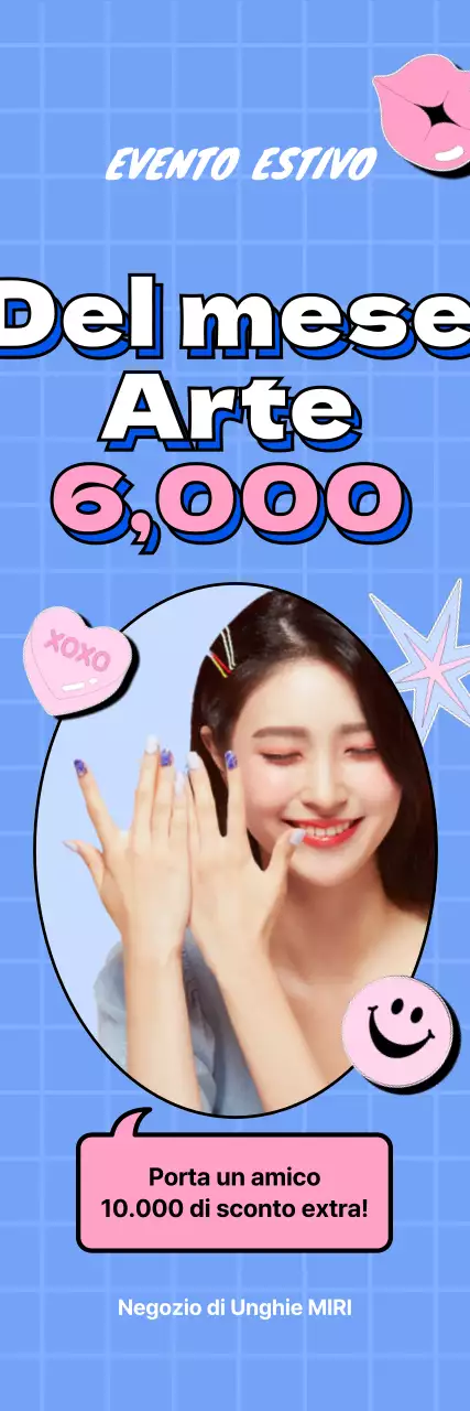 Un'offerta di unghie kitsch con cornici azzurre e rosa