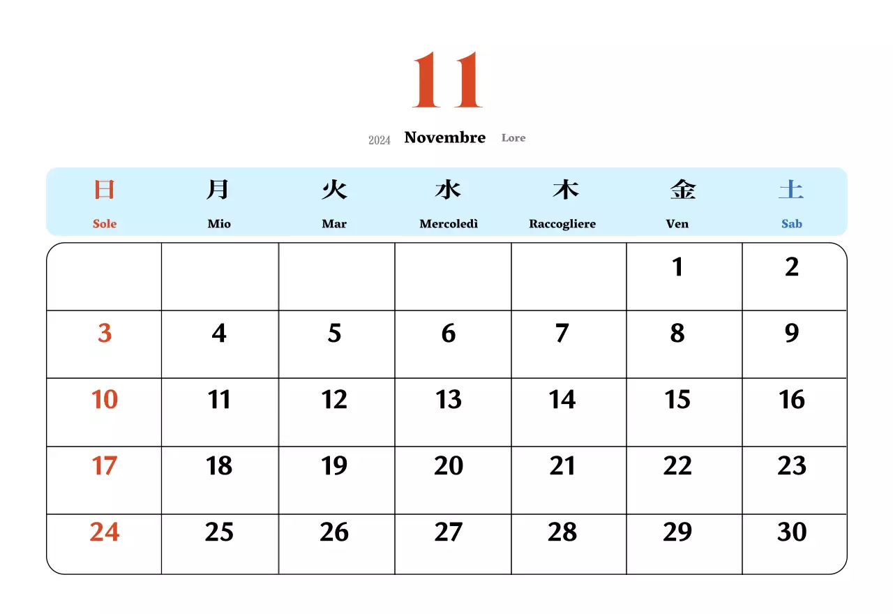 Calendario nostalgico di concezione retrò in rosso e blu