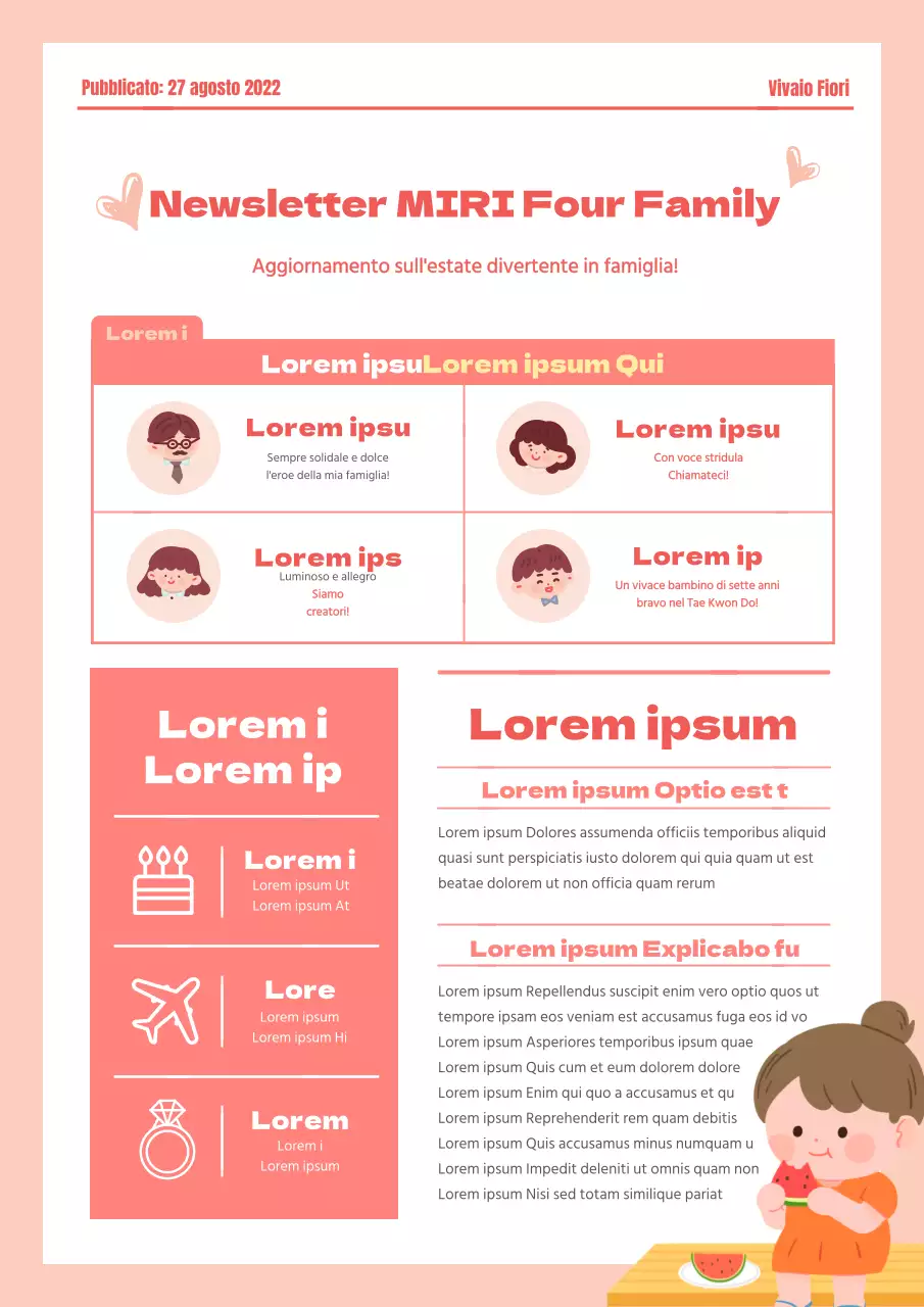Newsletter per famiglie di bambini color corallo