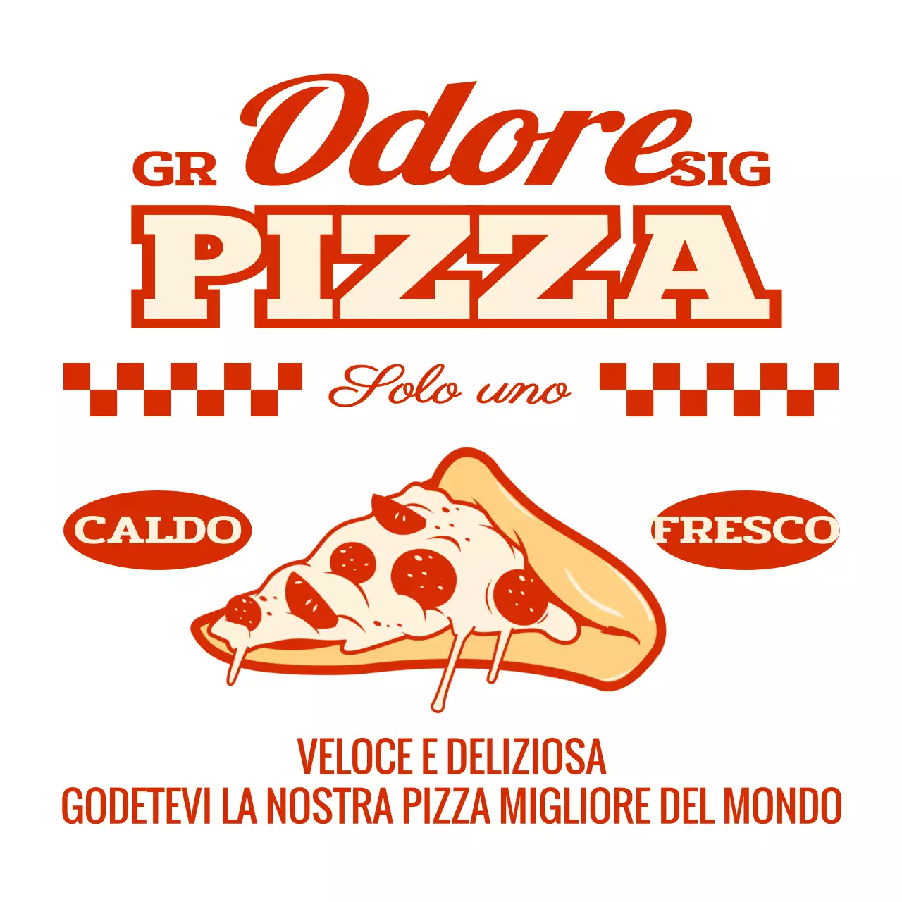 Grembiule con logo della pizzeria e illustrazione della pizza vintage