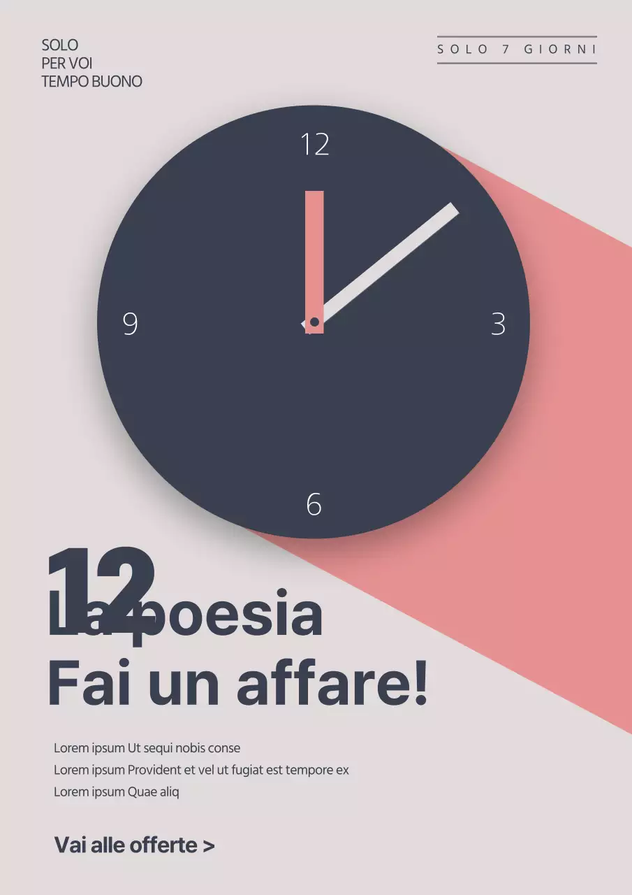 Promuovete una semplice offerta a tempo limitato con l'illustrazione di un orologio blu navy e rosa.