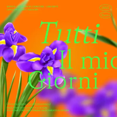 Titolo della mostra d'arte contemporanea in arancione e viola