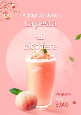Promuovere una singola voce di menu in un caffè con una foto di una bevanda alla pesca rosa