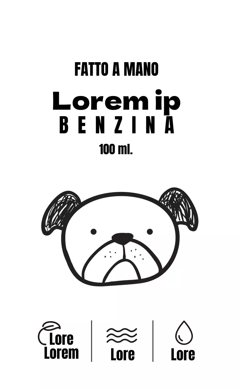 Etichetta dell'essenza illustrata in bianco e nero