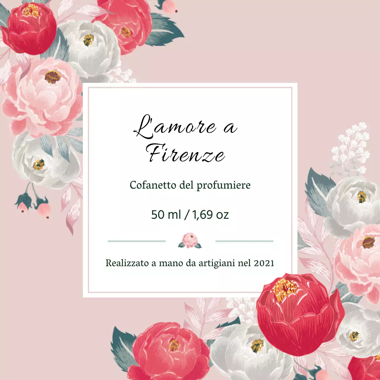 Etichetta di profumo vintage con illustrazione rosa