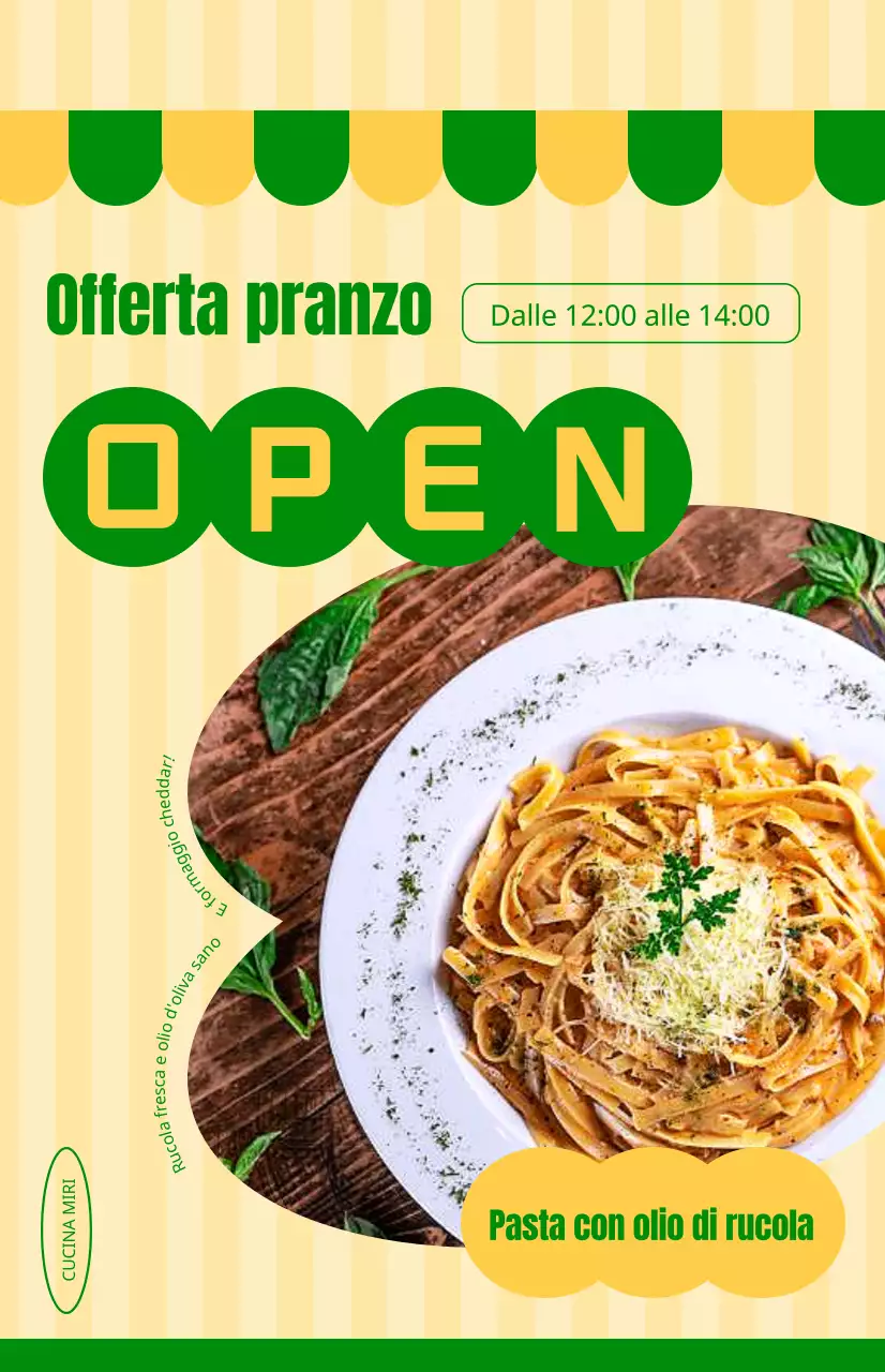 Promuovete le vostre offerte speciali per il pranzo con un simpatico sfondo giallo e verde.