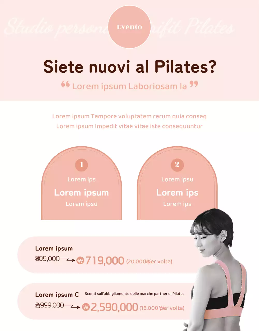 Tema promozionale Pitch Pilates monotono con illustrazioni pulite e forme arrotondate