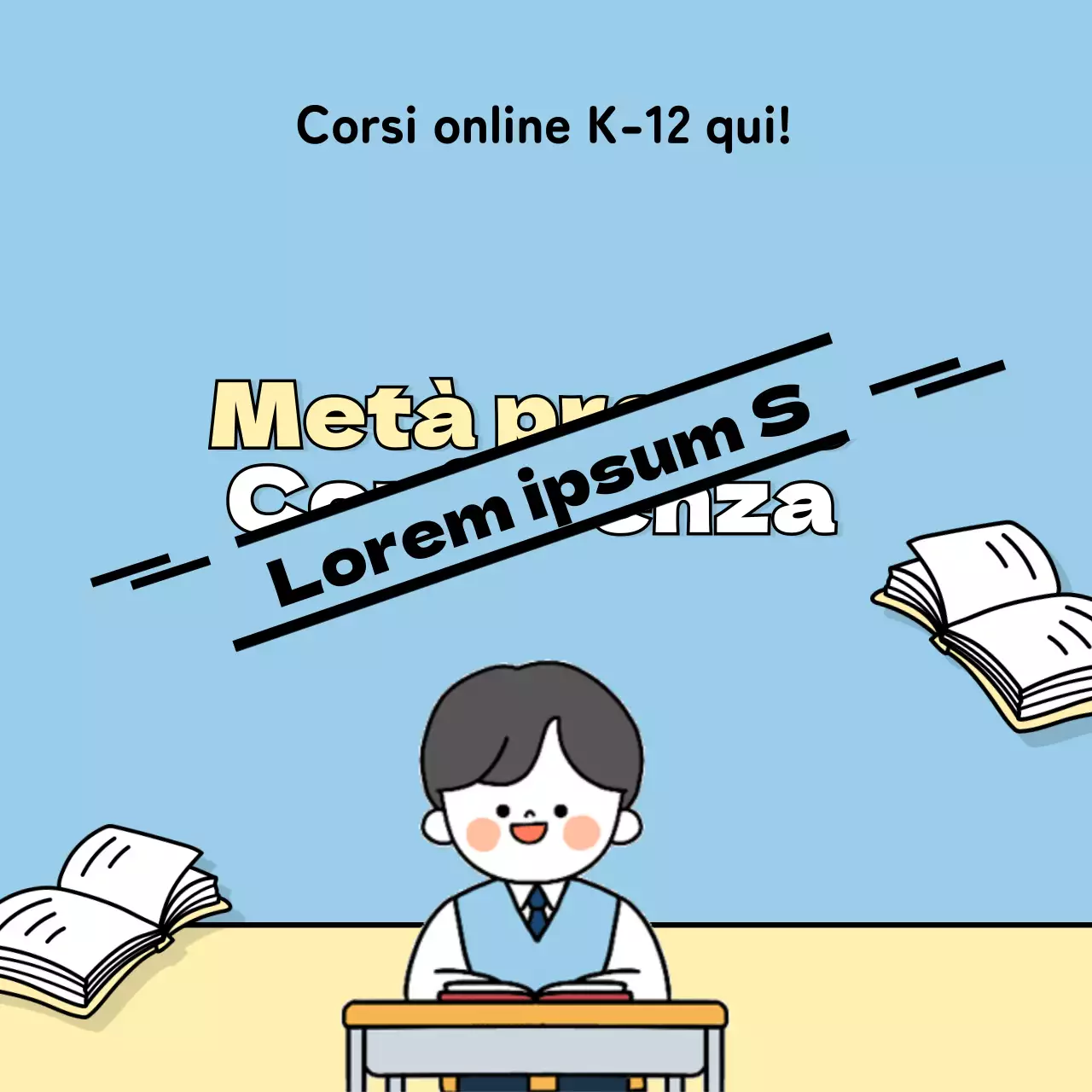 Sfondo blu maschio studente animato taccuino volare metà prezzo evento conferenza