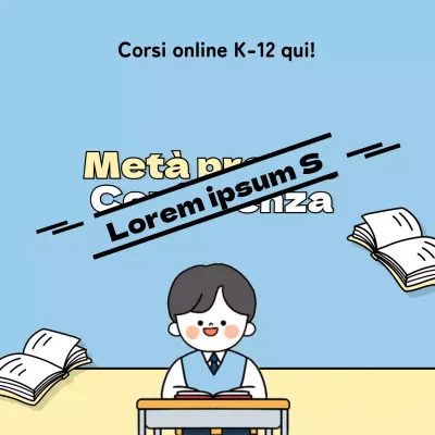 Sfondo blu maschio studente animato taccuino volare metà prezzo evento conferenza
