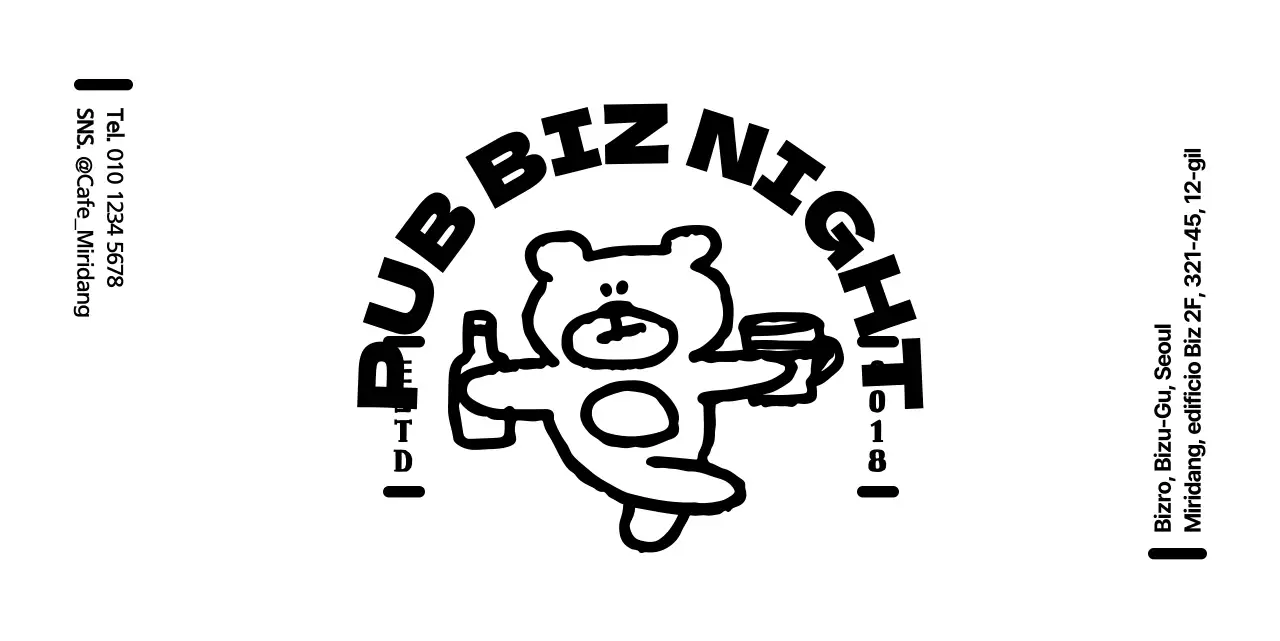 Per informazioni e servizi di pub, nello stile di un logo emblema con l'illustrazione di un simpatico orsacchiotto